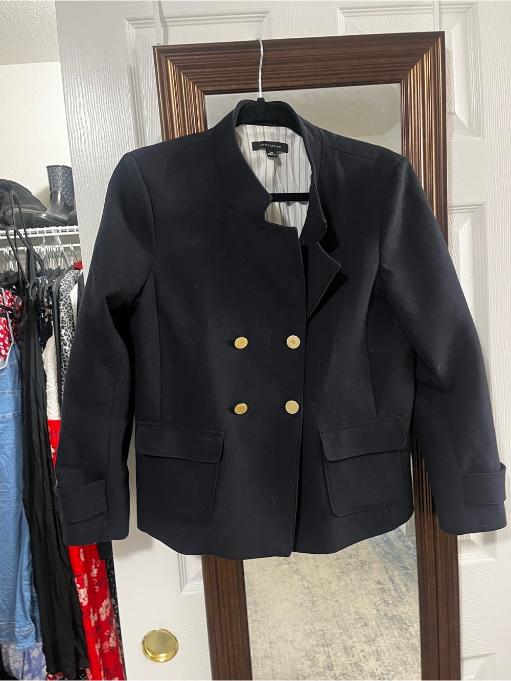 Ann Taylor Dark Navy blazer with gold buttons